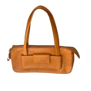Monsac Orange Leather Shoulder Bag with Structured Design